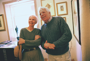 Older couple looking at art