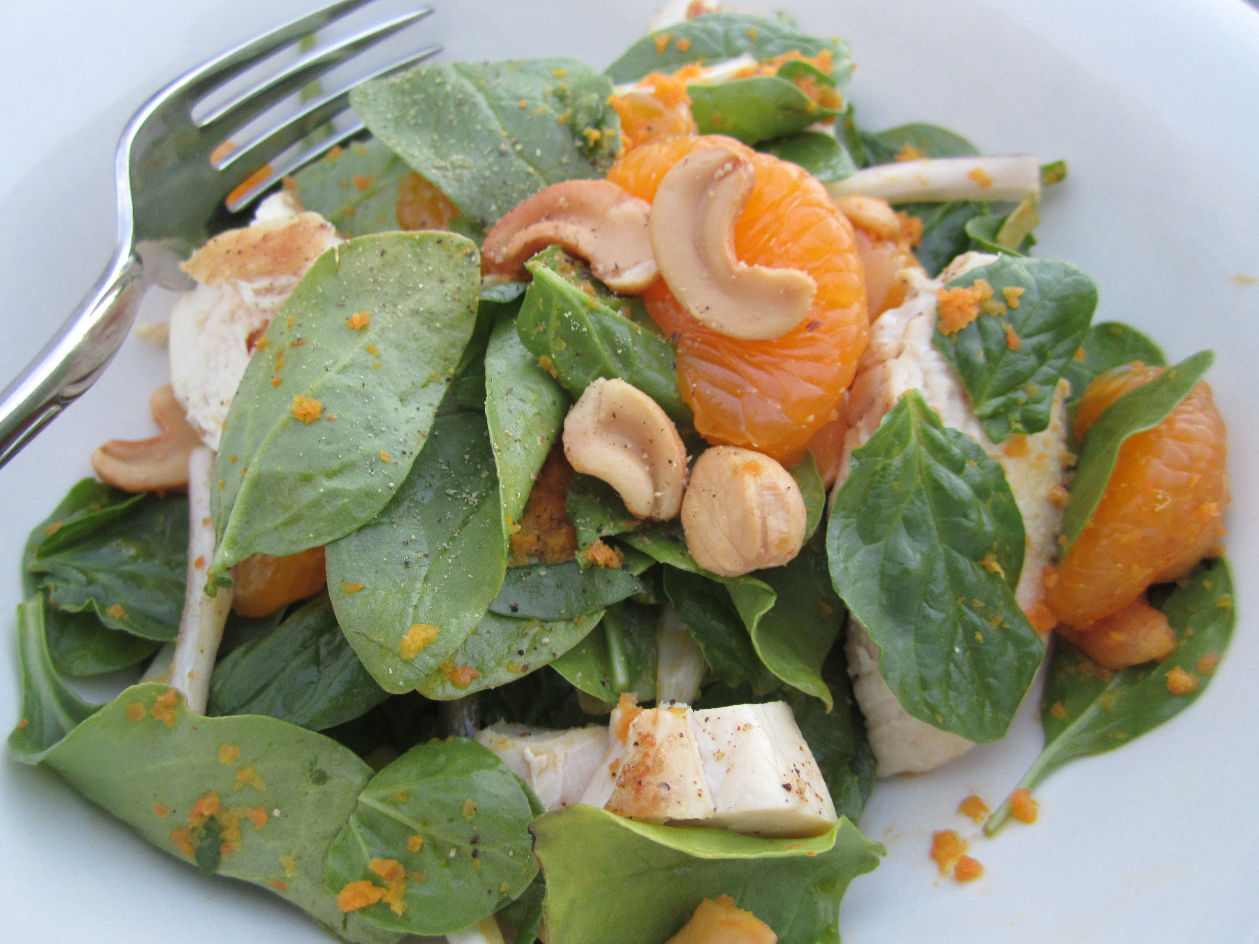 Mandarin Spinach Salad with Carrot-Ginger Dressing