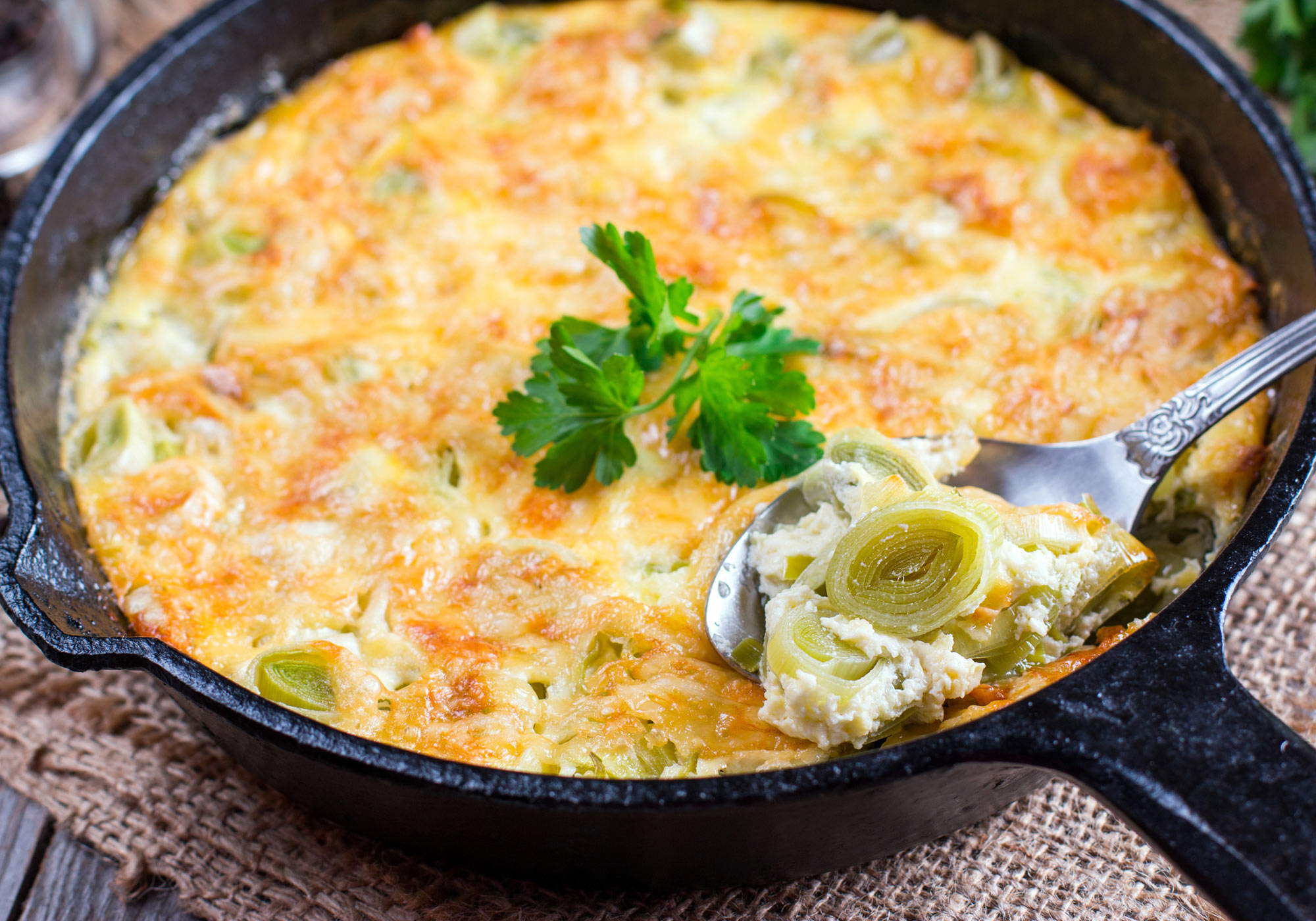 Photo: Breakfast Casserole in cast-iron skillet.