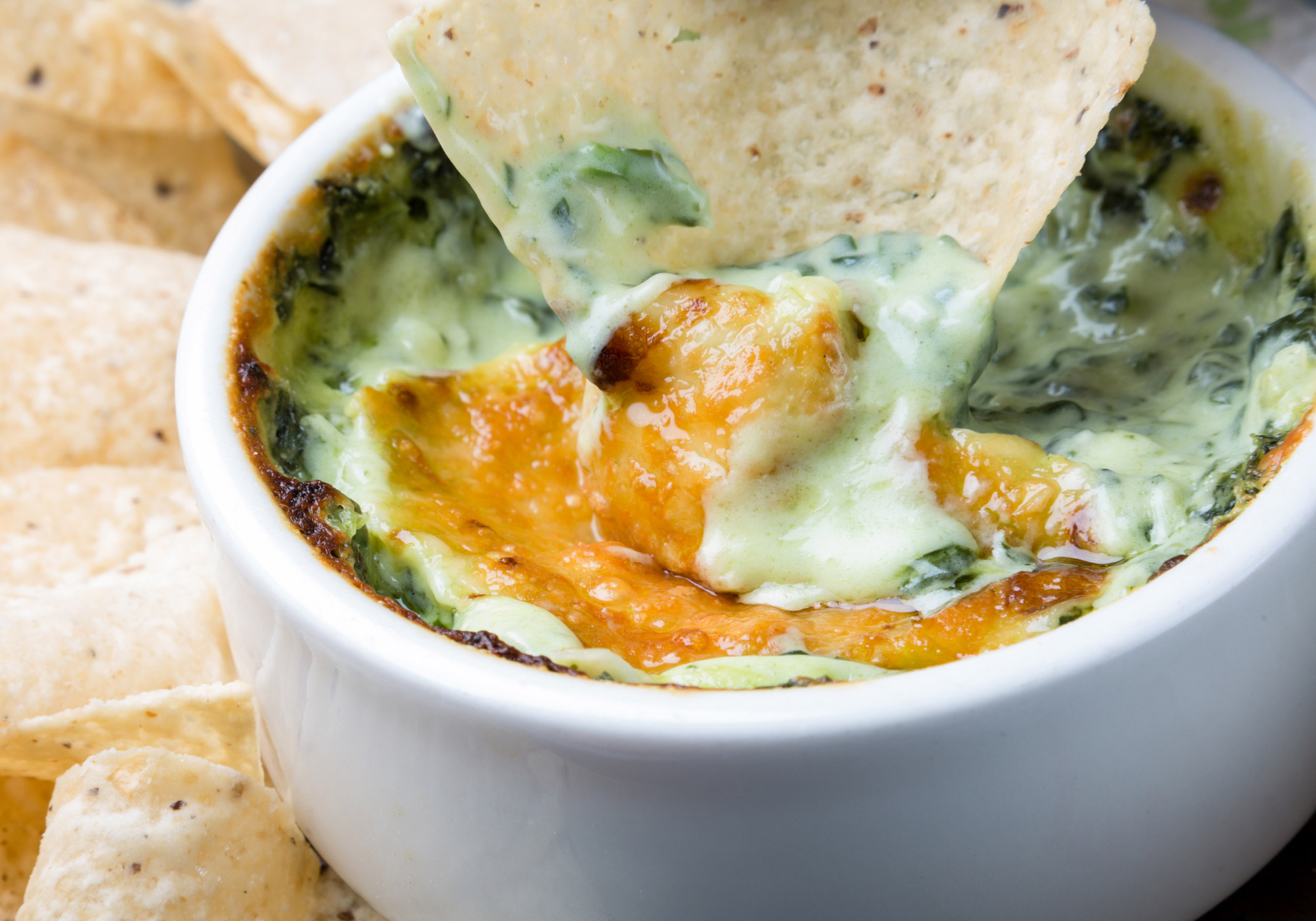 Photo: Hot Spinach Artichoke Dip with tortilla chips