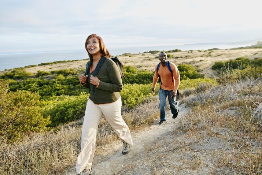 couple taking hike