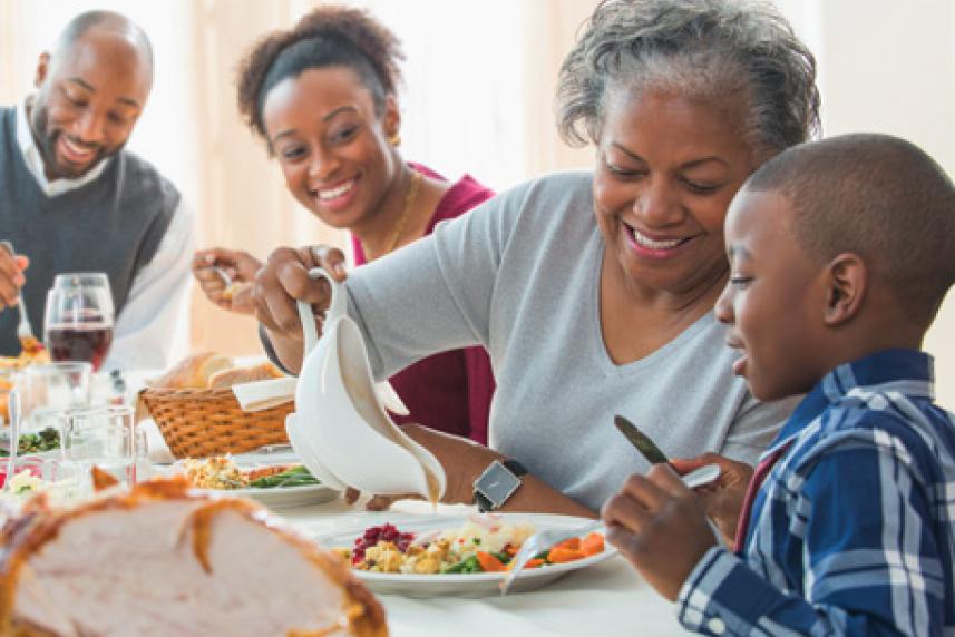 Family eating a holiday meal