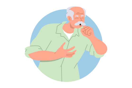 An animation of a man coughing