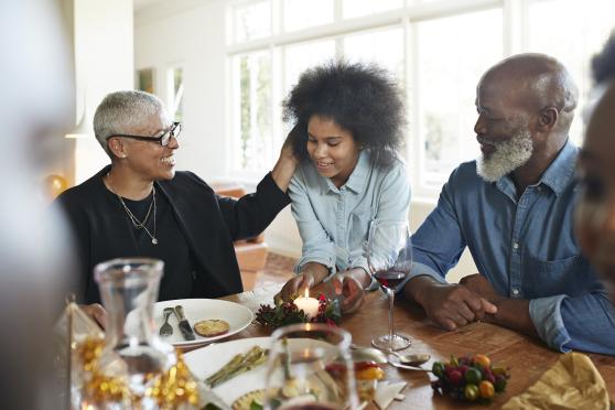 Family sitting around the kitchen table