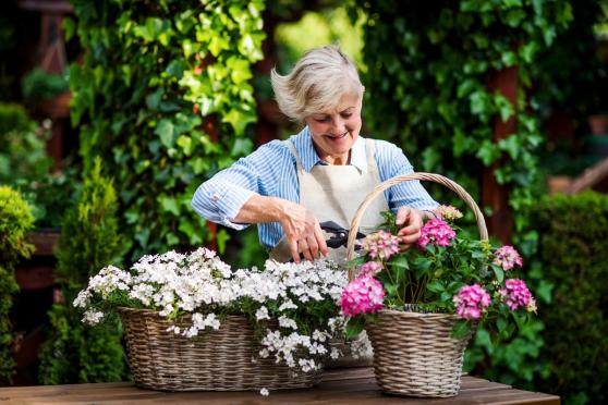 Woman gardening outside