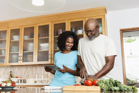 Couple making healthy food at home