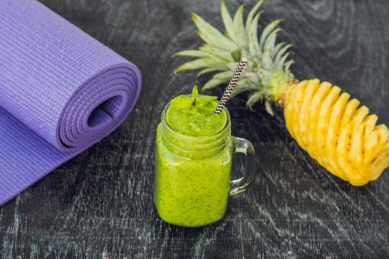 Smoothie with its pineapple ingredients.
