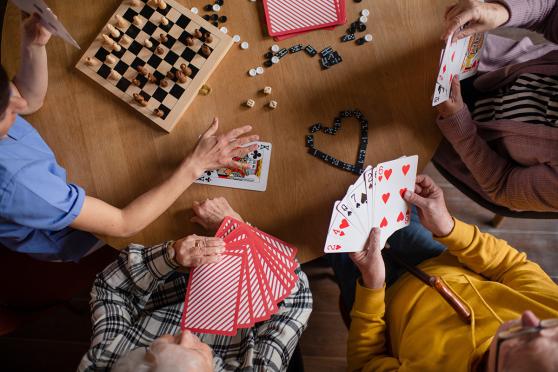People playing card games.
