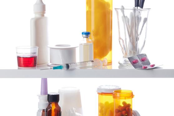 Over the counter medicines in a medicine cabinet